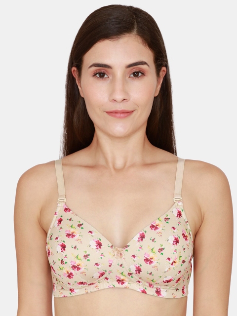 

Coucou Beige & Pink Floral Printed Bra Lightly Padded