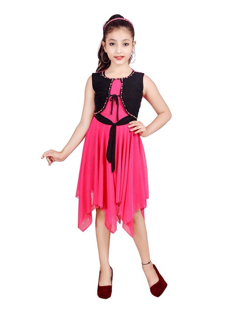 

SKY HEIGHTS Girls Pink & Black Dress With Jacket