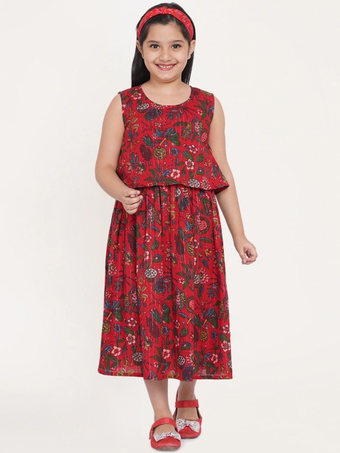 

titliyan Red Floral Printed Fit & Flare Midi Dress