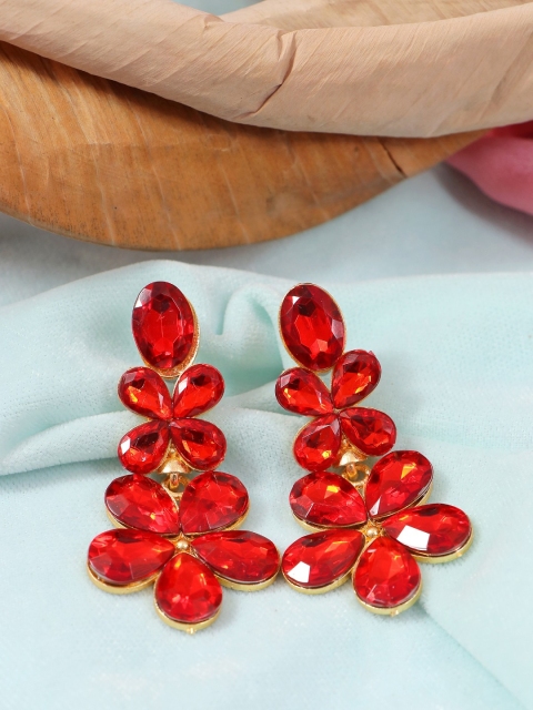 

Crunchy Fashion Red & Gold Plated Contemporary Kundan Drop Earrings