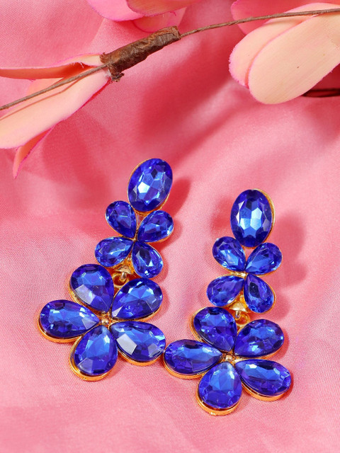

Crunchy Fashion Gold-Plated & Blue Floral Drop Earrings