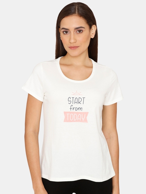 

Rosaline by Zivame White & Black Typography Printed T-shirt