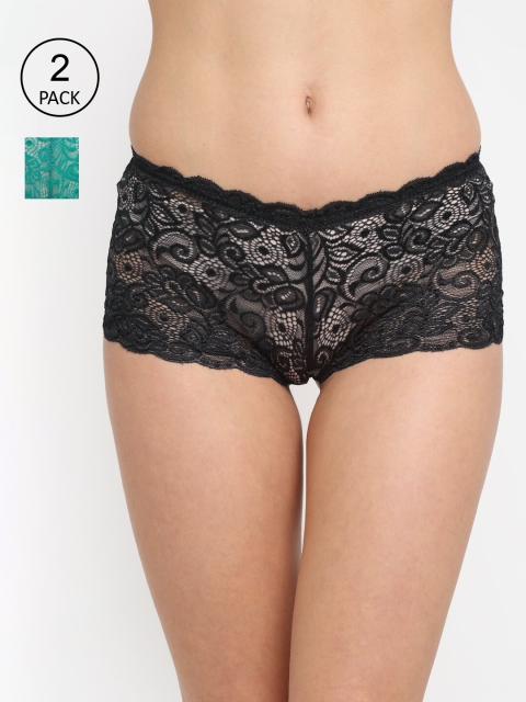

Friskers Women Pack Of 2 Black & Teal Blue Hipster Briefs