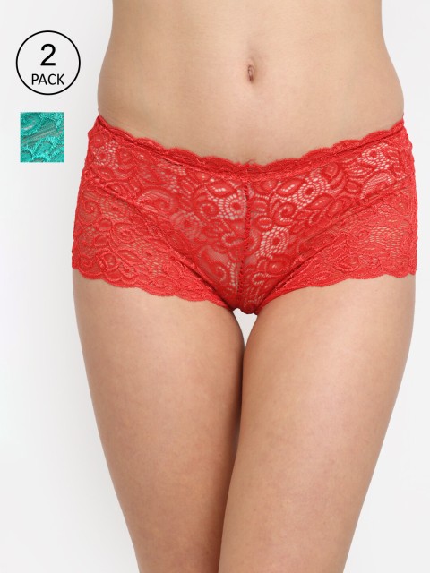 

Friskers Women Pack Of 2 Self-Design Cotton Hipster Briefs, Red
