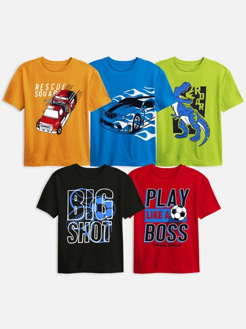 

Trampoline Set Of 5 Boys Yellow & Blue Printed Cotton T-shirt
