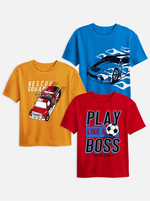 

Trampoline Boys Pack Of 3 Cotton T-shirts, Mustard