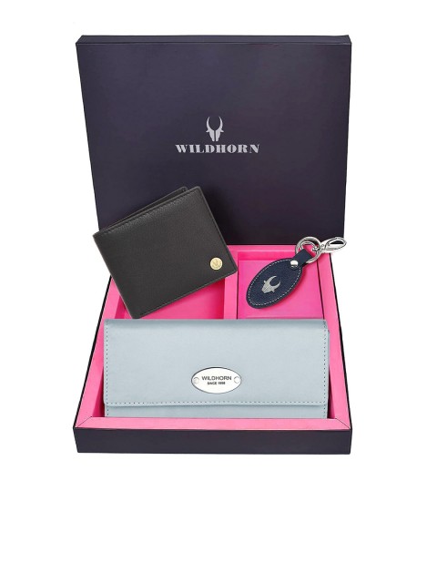

WildHorn Unisex Black & Grey Solid Premium Leather Accessory Gift Set