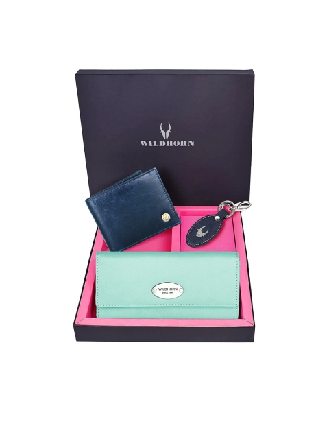 

WildHorn Unisex Blue & Sea-Green Solid Premium Leather Accessory Gift Set
