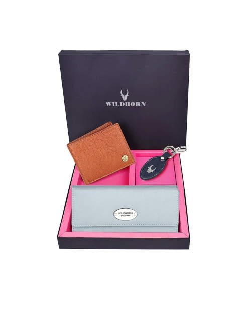 

WildHorn Unisex Tan-Brown & Grey Solid Premium Leather Accessory Gift Set