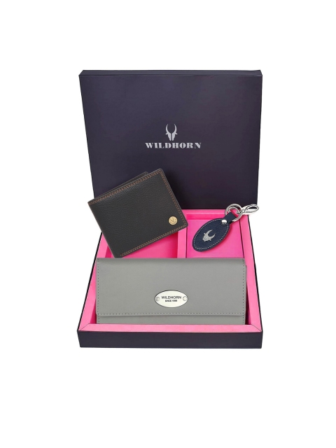 

WildHorn Unisex Grey & Black Solid Premium Leather Accessory Gift Set
