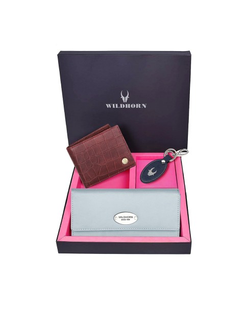 

WildHorn Unisex Brown & Grey Solid Premium Leather Accessory Gift Set