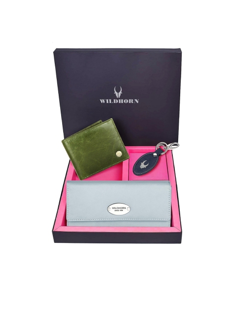 

WildHorn Unisex Green & Grey Solid Premium Leather Accessory Gift Set