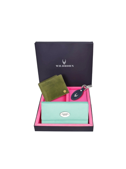 

WildHorn Unisex Green & Sea-Green Solid Premium Leather Accessory Gift Set