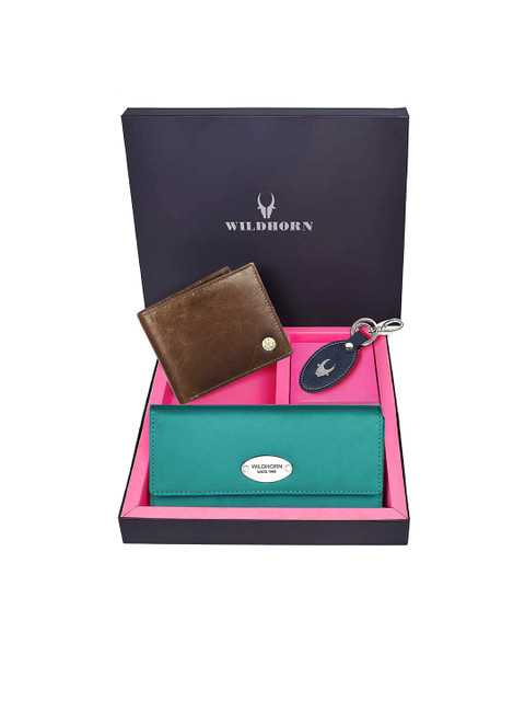 

WildHorn Unisex Brown & Sea-Green Solid Leather Accessory Gift Set