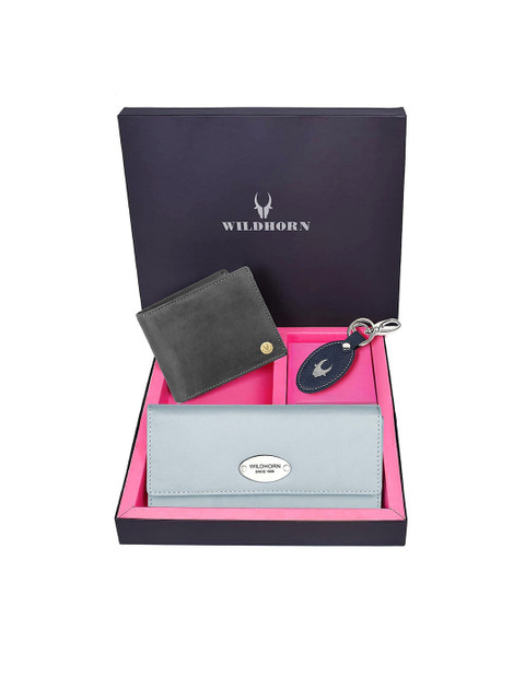 

WildHorn Unisex Grey & Black Solid Premium Leather Accessory Gift Set