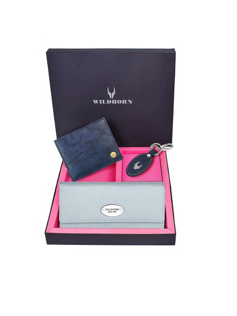 

WildHorn Unisex Grey & Blue Leather Accessory Gift Set