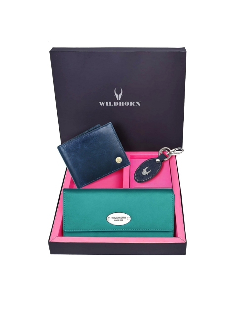 

WildHorn Unisex Sea Green & Blue Leather Accessory Gift Set