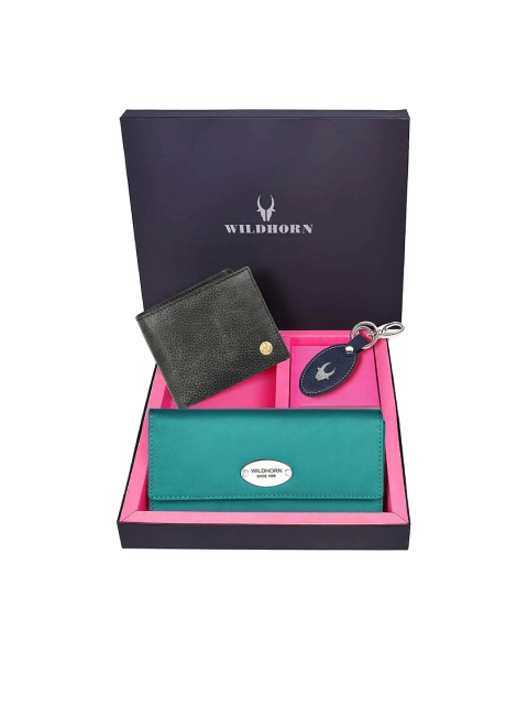 

WildHorn Unisex Black & Sea Green Solid Leather Accessory Gift Set