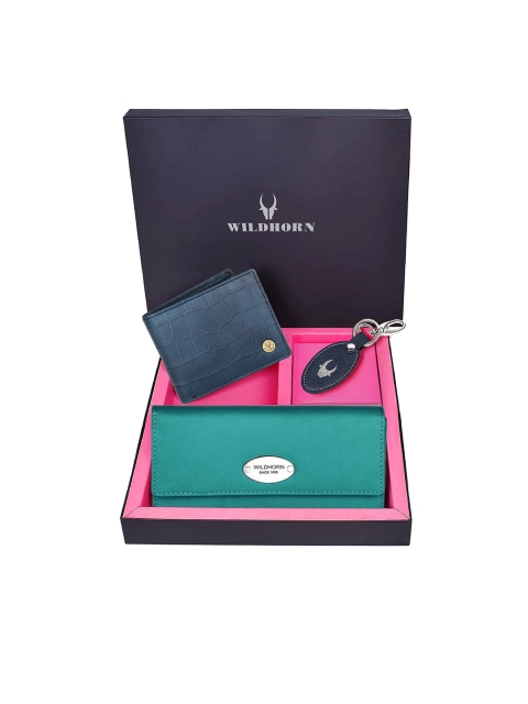 

WildHorn Unisex Blue And Sea Green Solid Leather Accessory Gift Set
