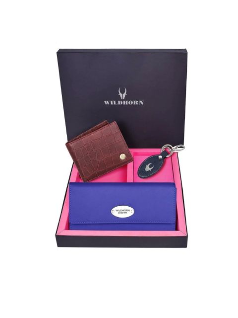 

WildHorn Unisex Solid Leather Accessory Gift Set, Brown