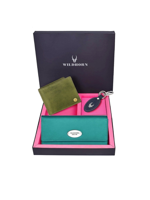 

WildHorn Unisex Olive Green & Sea Green Solid Leather Accessory Gift Set