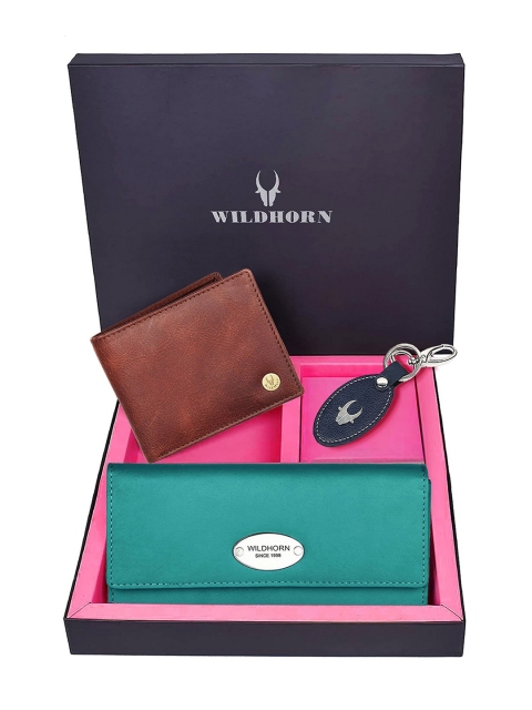

WildHorn Unisex Sea Green & Brown Solid Leather Accessory Gift Set
