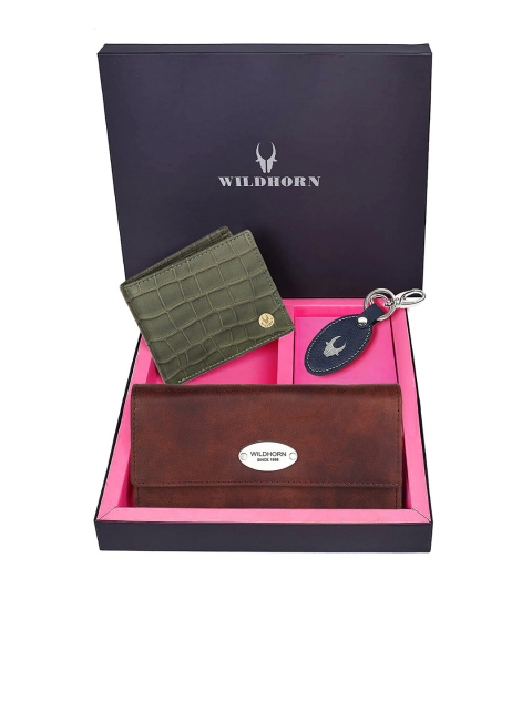 

WildHorn Unisex Solid Leather Accessory Gift Set, Green