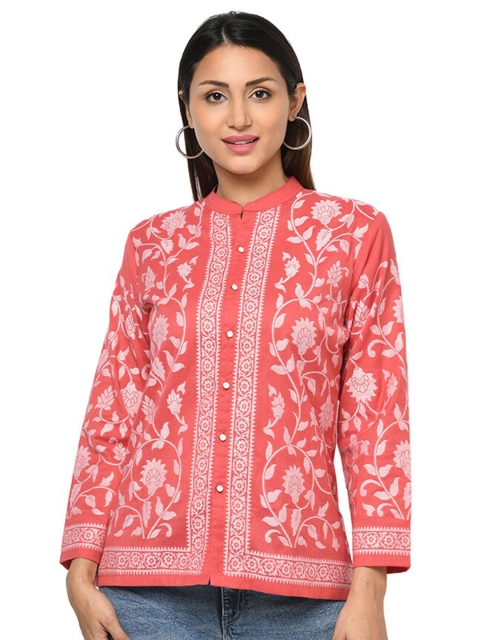 

Safaa Peach-Coloured Print Mandarin Collar Top