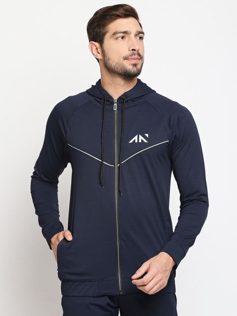 

AESTHETIC NATION Men Navy Blue Hooded Sweatshirt