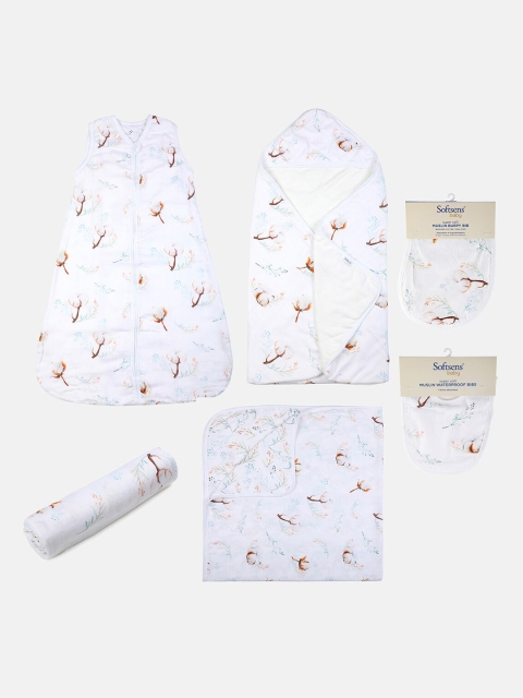

Softsens Kids Set Of 6 White Printed Baby Apparel Gift Set