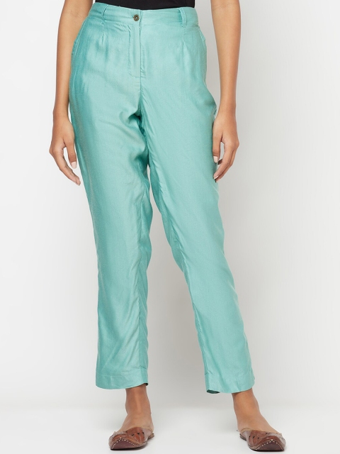 

Fabindia Women Blue Slim Fit Pleated Trousers