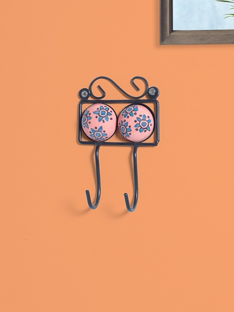 

Golden Peacock Pink & Black Round Ceramic 2 Wall Hooks