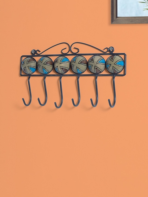 

Golden Peacock Multicoloured 6 Hooks Floral Pottery Art Handcrafted Ceramic Wall Hooks, Multi