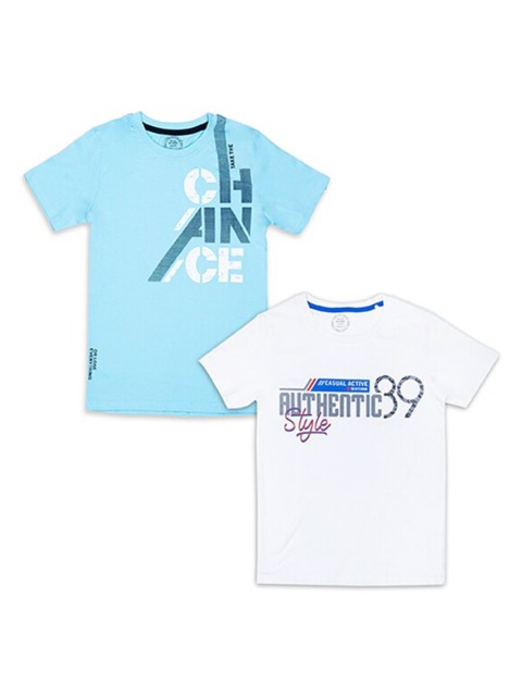 

Benny n Bunny Boys Set Of 2 Blue & White Typography Printed T-shirt