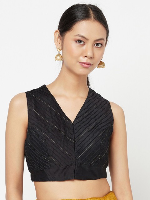 

Fabindia Women Black Solid Self Design Cotton Saree Blouse