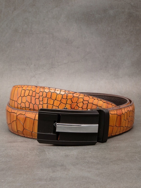 

BANGE Men Orange Textured Leather Formal Belt