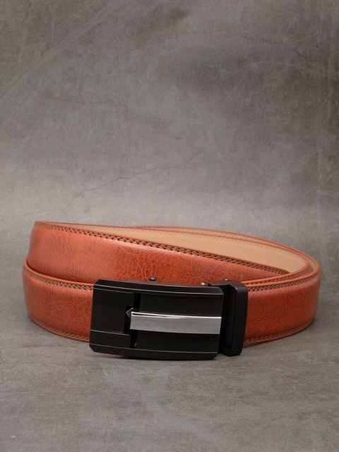 

BANGE Men Tan Brown Textured Leather Formal Belt