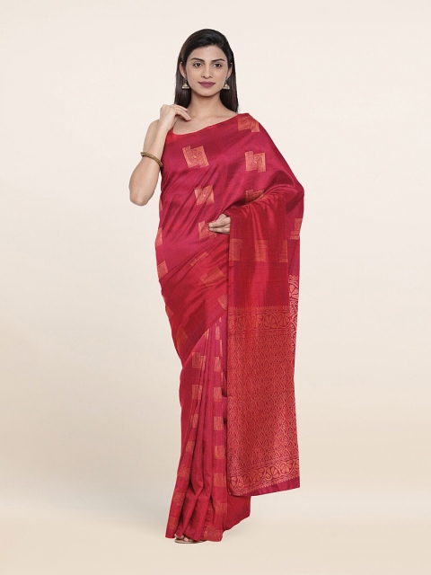 

Pothys Maroon & Gold-Toned Geometric Woven Design Silk Cotton Saree