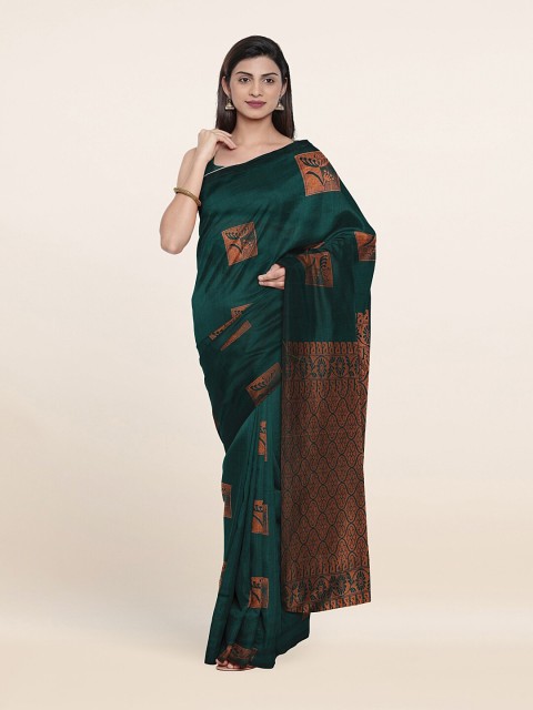 

Pothys Green & Copper-Toned Ethnic Motifs Zari Silk Cotton Saree