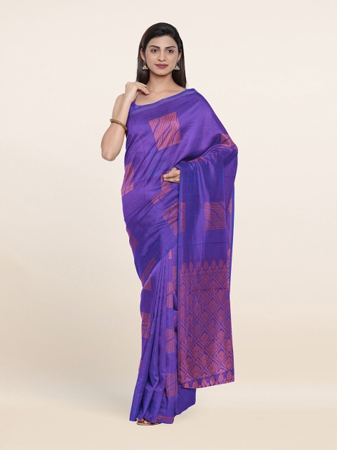 

Pothys Violet & Gold-Toned Woven Design Silk Cotton Saree