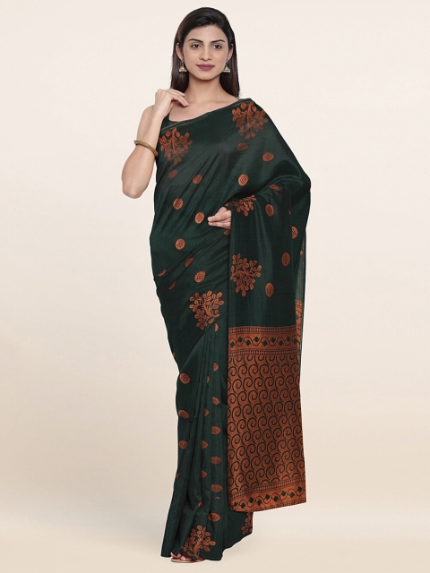 

Pothys Green & Copper-Toned Floral Woven Design Silk Cotton Saree