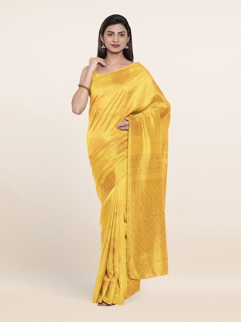 

Pothys Yellow & Gold-Toned Ethnic Motifs Silk Cotton Saree