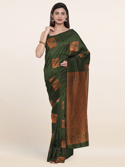 

Pothys Green & Copper-Toned Ethnic Motifs Zari Silk Cotton Saree