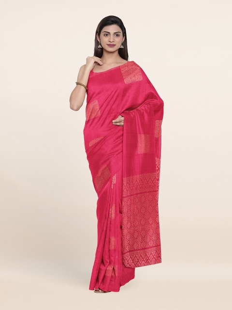 

Pothys Pink & Gold-Toned Woven Design Zari Silk Cotton Saree