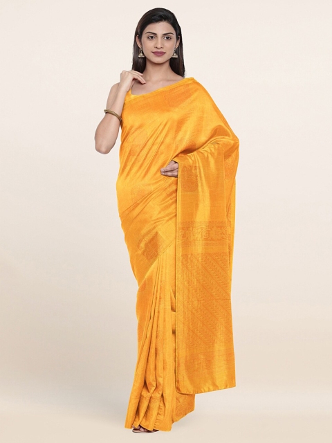 

Pothys Yellow & Golden Paisley Zari Silk Cotton Saree