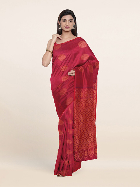 

Pothys Maroon & Gold-Toned Woven Design Silk Cotton Saree