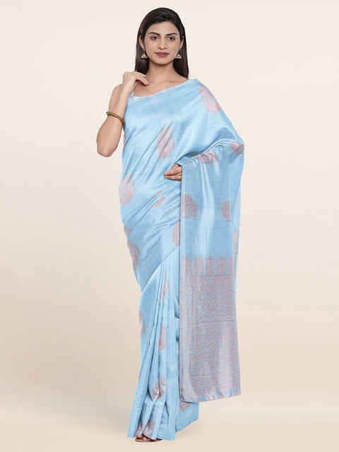 

Pothys Blue & Gold-Toned Ethnic Motifs Zari Silk Cotton Saree
