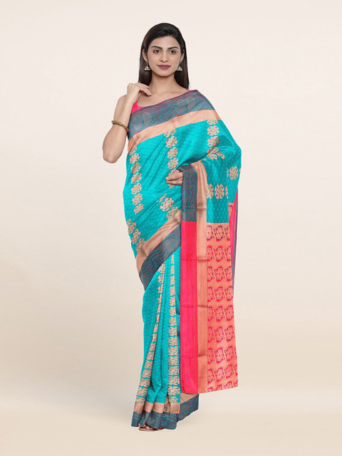 

Pothys Turquoise Blue & Magenta Woven Design Art Silk Saree