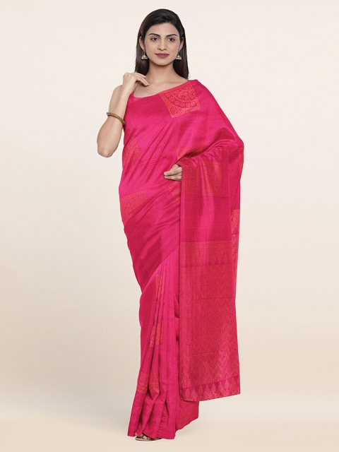

Pothys Fuchsia & Golden Ethnic Motifs Zari Silk Cotton Saree