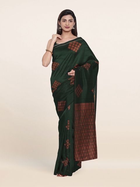 

Pothys Green & Copper-Toned Ethnic Motifs Zari Silk Cotton Saree